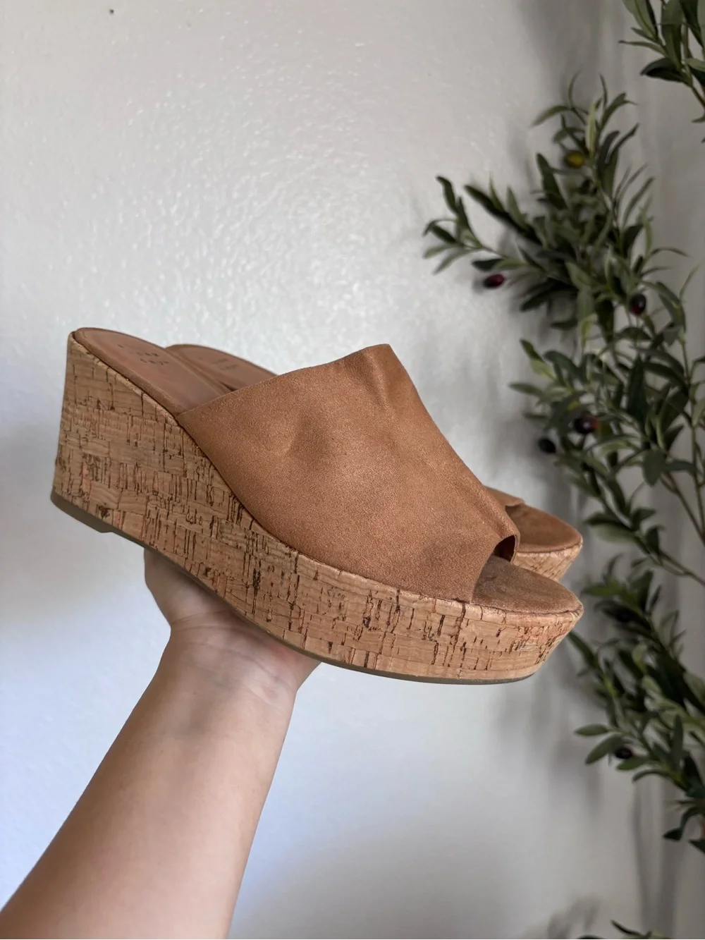 A New Day Suede Cork Platform Slide Wedge - Tan 8.5